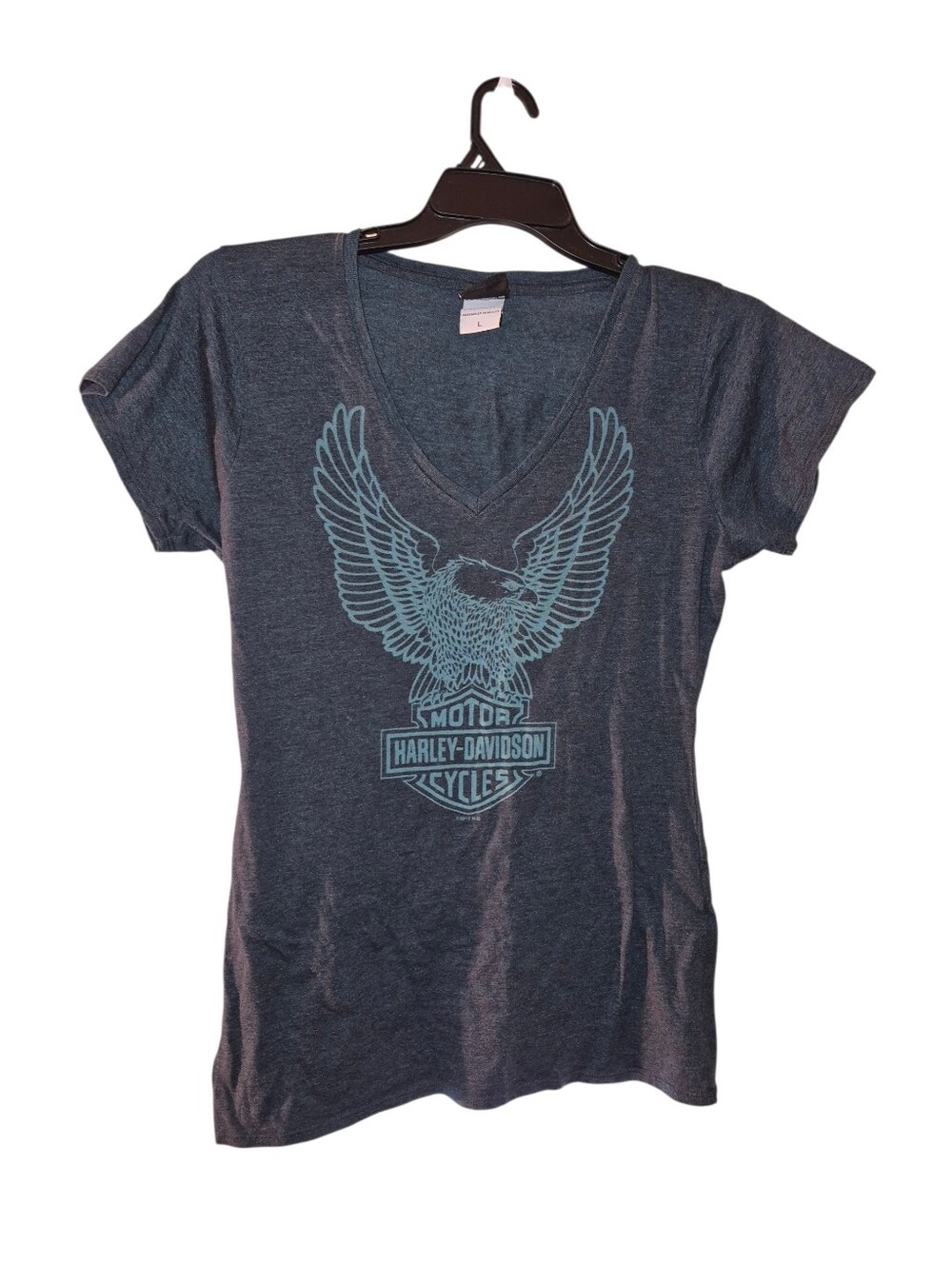 Harley-Davidson Women's Slate Blue V-Neck Eagle Tee Size Large